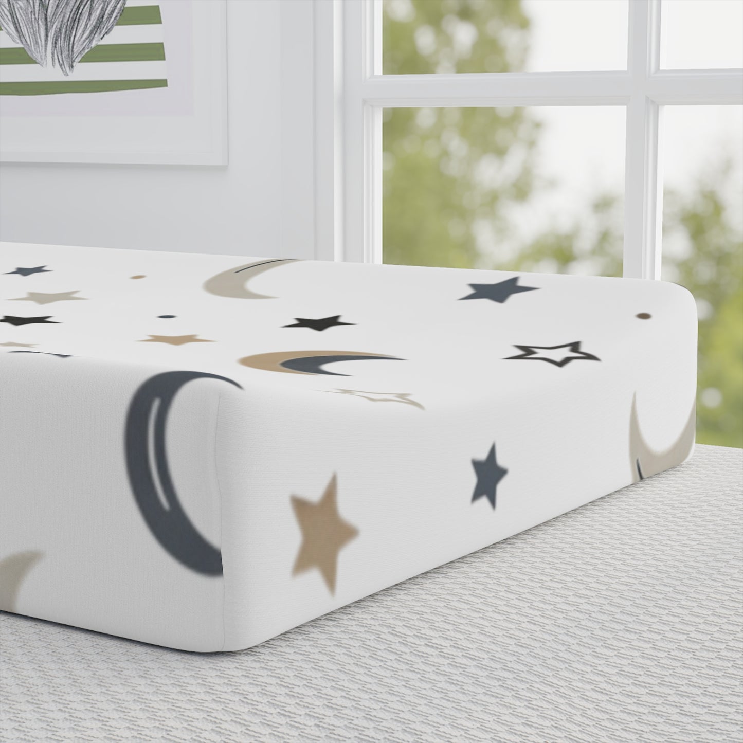 Changing Pad Cover – Moon & Stars Neutral Nursery Fitted Cover (Baby Changing Pad)